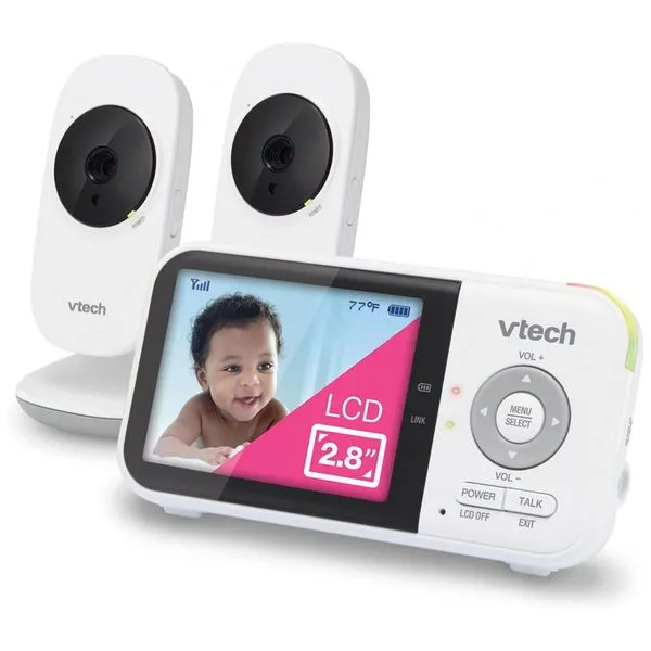 Babá Eletrônica 2 Monitor com 2 Câmeras, Sensor de Temperatura,19 H de Bateria, Alcance de 304M, VTECH VM819 2, Branco 110v