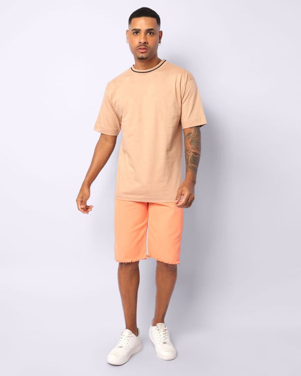 Bermuda Sarja Masculina Reta Barra Desfiada Laranja 48