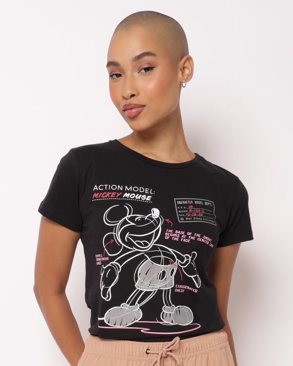 Camiseta Feminina Algodão Disney Mickey Manga Curta Preta M
