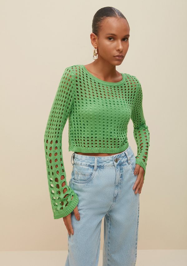 Blusa Morena Rosa Decote Redondo Manga Longa Tricôt Verde M