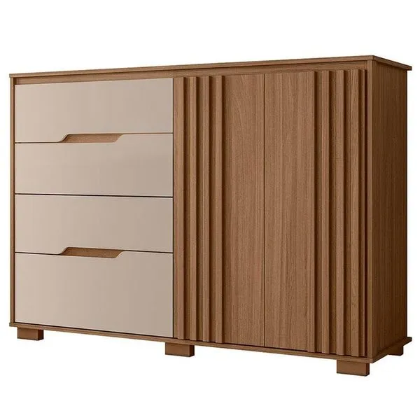 Cômoda Texas 4 Gavetas em MDF com Corrediças Telescópicas Fendi Estilo Moderno para Quarto Cômoda Texas 4 Gavetas em MDF com Corrediças Telescópicas Fendi para Organização do Quarto