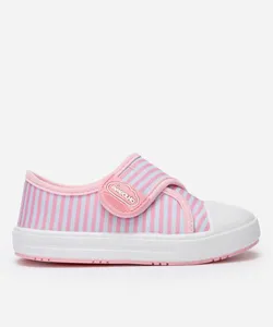 tênis infantil com velcro listrado rosa 26