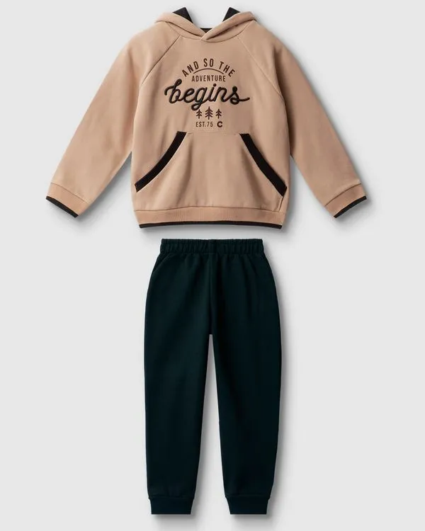 Conjunto Menino Blusão Estampa Bordada Em Moletom Flanelado - Carinhoso Marrom - 8