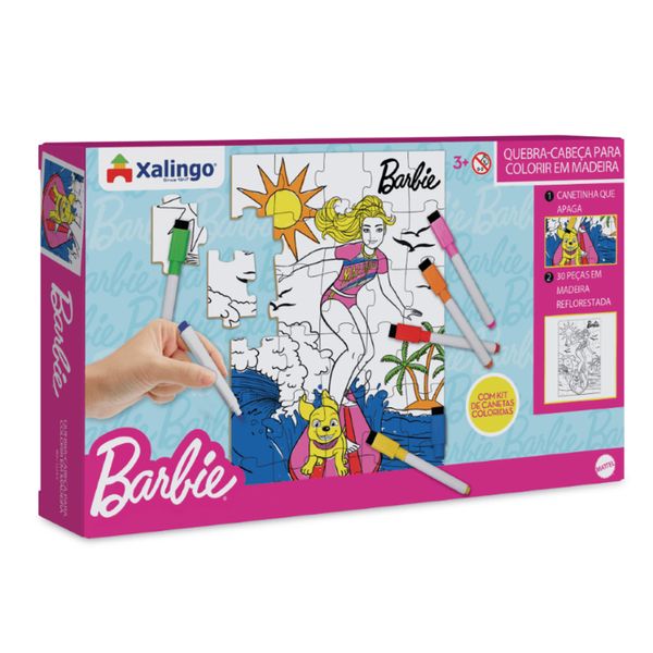 Quebra-Cabeça Para Colorir Barbie Surfista 30 peças Xalingo