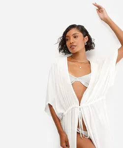 kaftan saída de praia feminino com bordado off white M