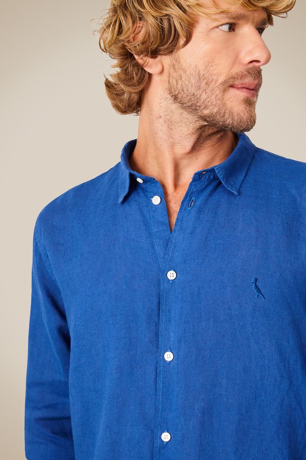 Camisa Ml Linho Tinturado Azul Klein - G