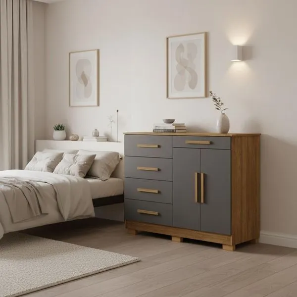 Cômoda 5 Gavetas Com Sapateira 2 Portas Nature Alasca