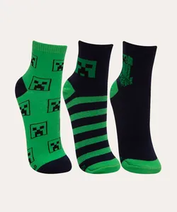 kit de 3 pares de meias cano médio minecraft multicor 30-33