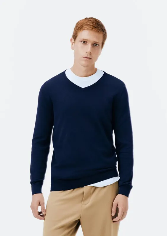 Suéter Básico Masculino Regular Gola V - Azul XXG