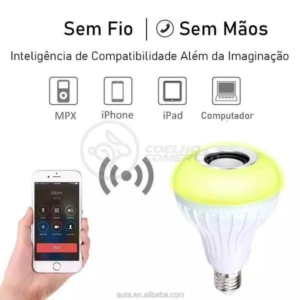 Lâmpada Led 12W E27 Rgb Colorida Com Caixa De Som