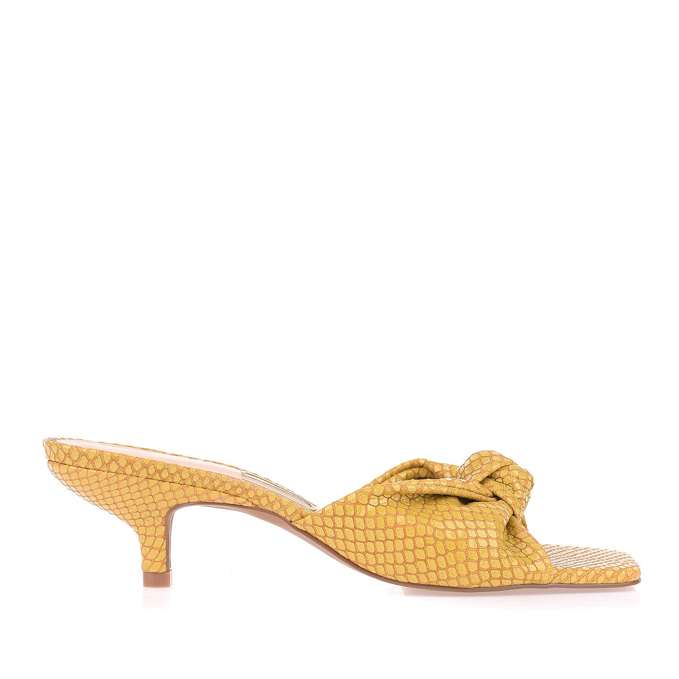 Sandália Salto Médio New Snake Mustard