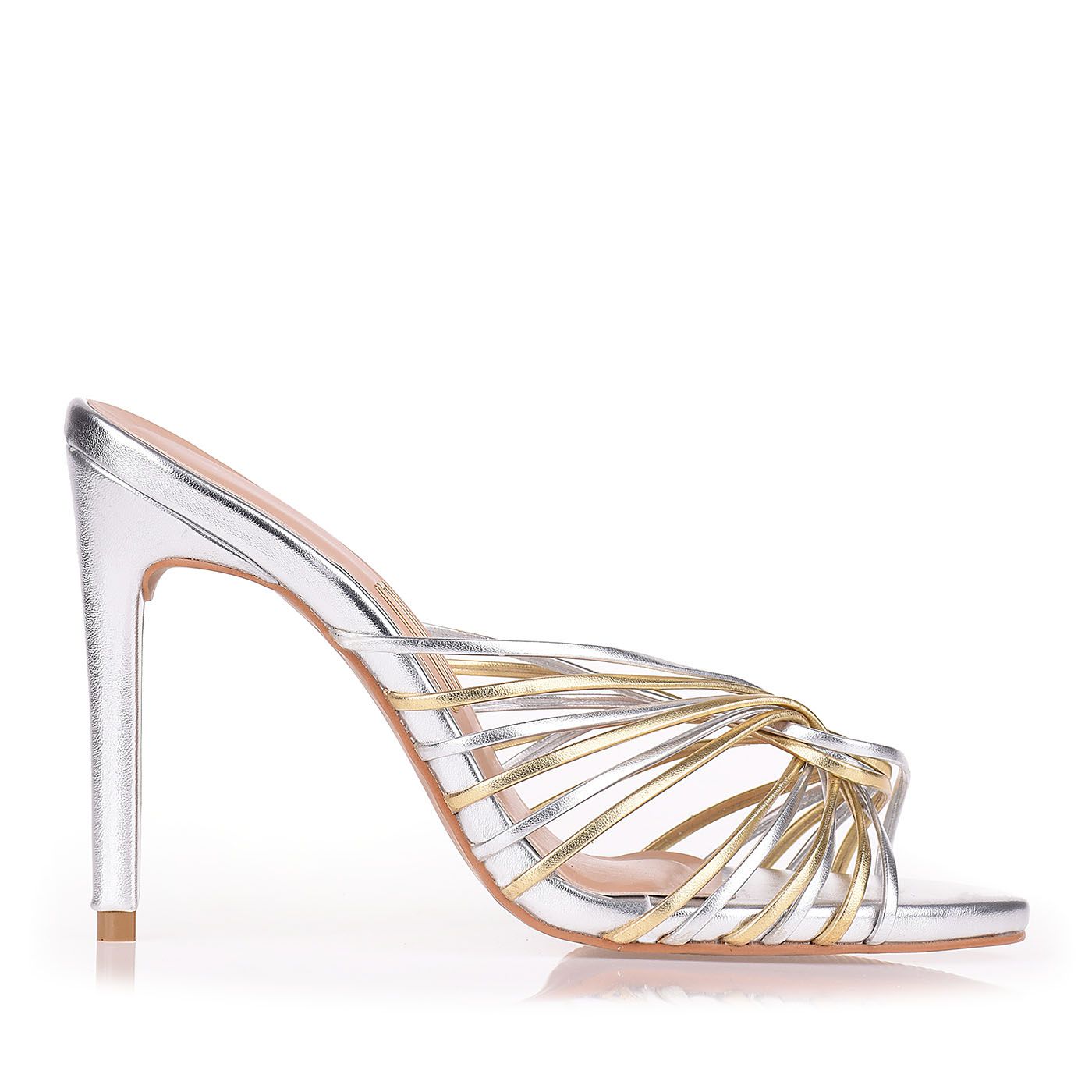 Mule Salto Alto Pointed Flat Striaps