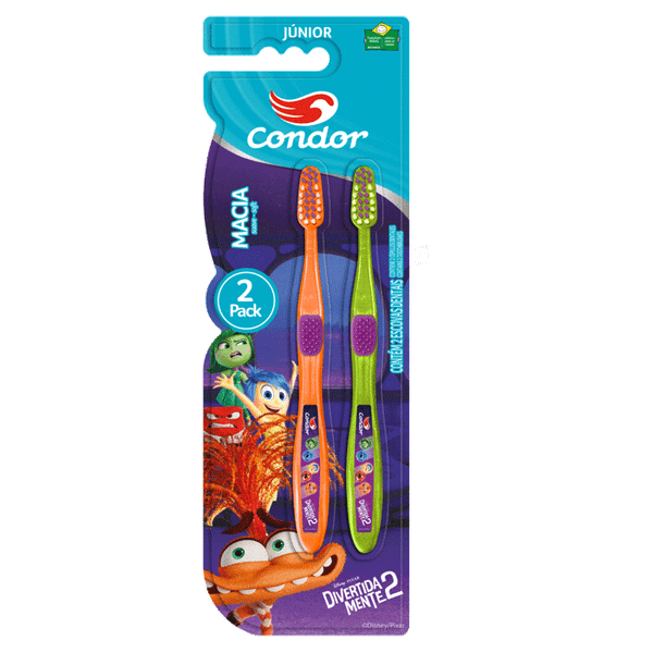Escova de Dente Infantil Condor Júnior Divertida Mente 2 Macia 2 Unidades
