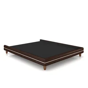 Cama Avulsa para Colchão Queen Torres Pés em Madeira PU Marrom G91 - Gran Belo