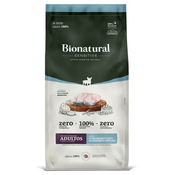 Ração Bionatural Sensitive Cães Adultos Raças Pequenas Peixe 15 kg