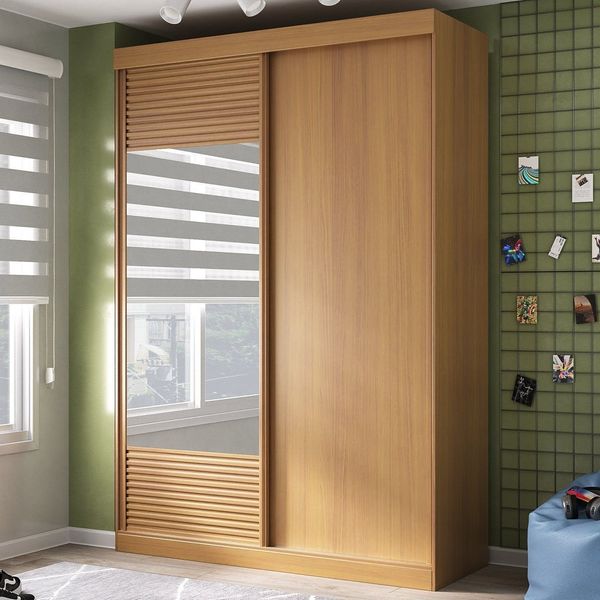 Guarda Roupa Infantil 2 Portas 1 Porta com Espelho Samambaia Teen CabeCasa MadeiraOriginals Carvalho