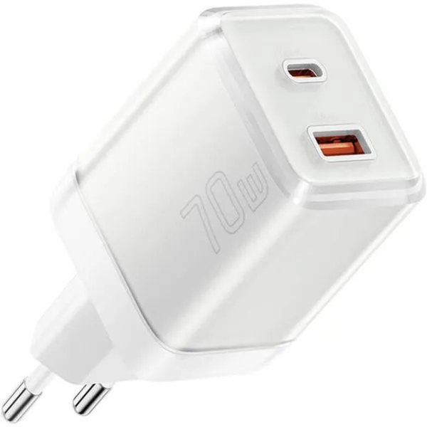 Carregador De Viagem Essager 70W 2 Em 1 USB/USB-C Branco (MP)