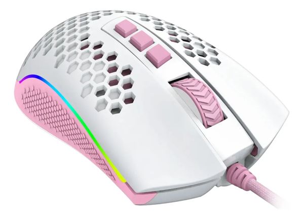 Mouse Gamer com Fio Redragon Storm M808WP-RGB 12400 Dpi Cor Branco com Rosa
