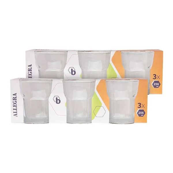 Conjunto Copos Água Allegra 256ml Vidro 6 Peças 8,2x6,3x8,4cm B0412 - bee
