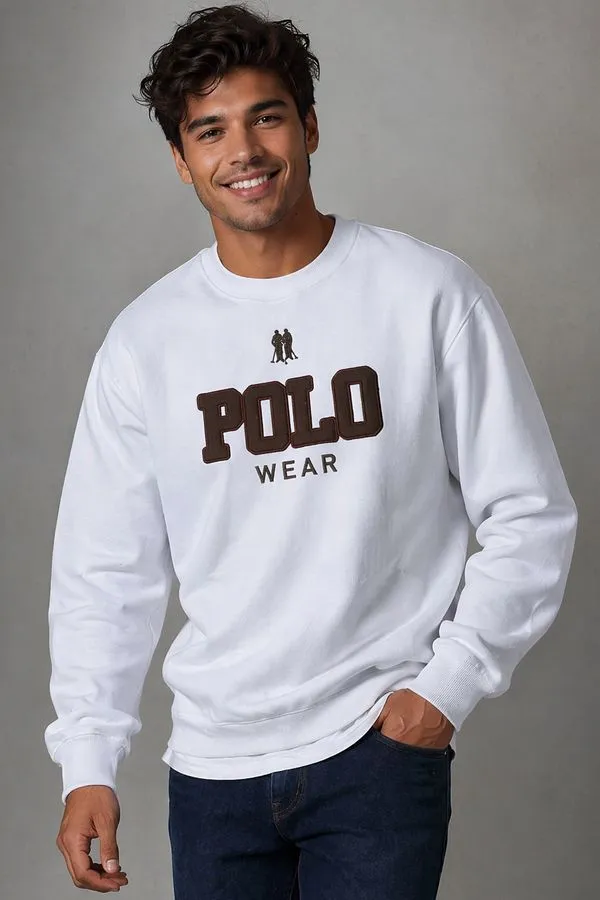 Blusa Moletom Flanelado Gola Careca Polo Wear Branco G