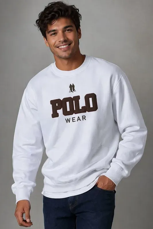 Blusa Moletom Flanelado Gola Careca Polo Wear Branco GG