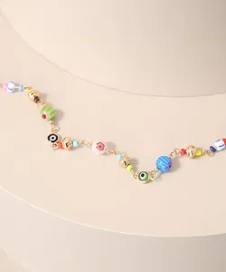 Pulseira Feminina com Olho Grego e Miçangas Dourada Único