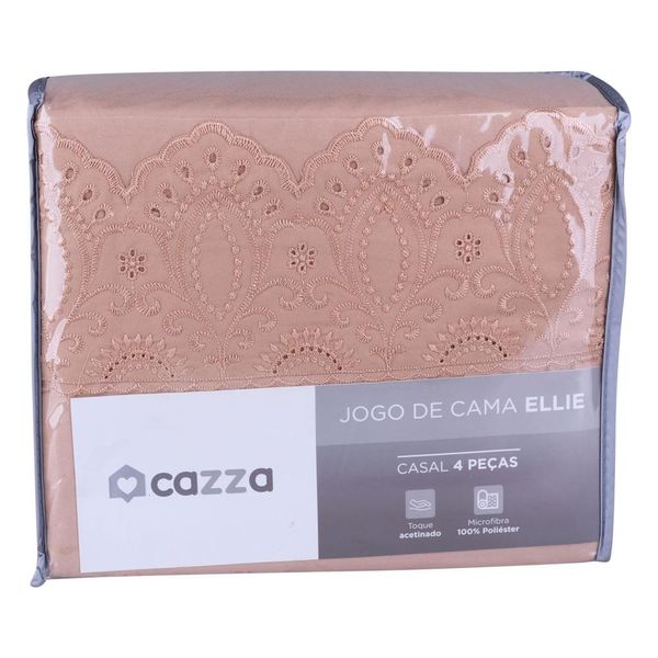 Jogo de Cama Casal com 4 Peças Microfibra Ellie Cazza Bege