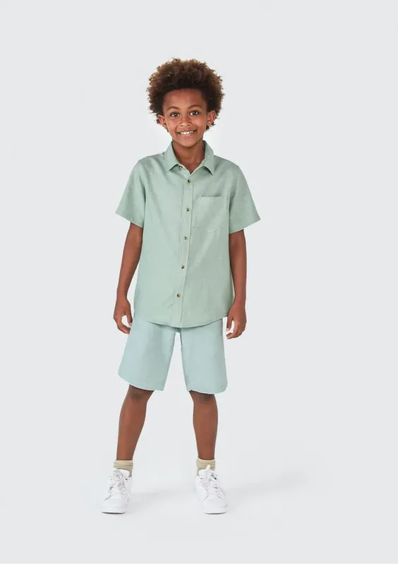 Bermuda Infantil Menino Com Linho - Verde 010