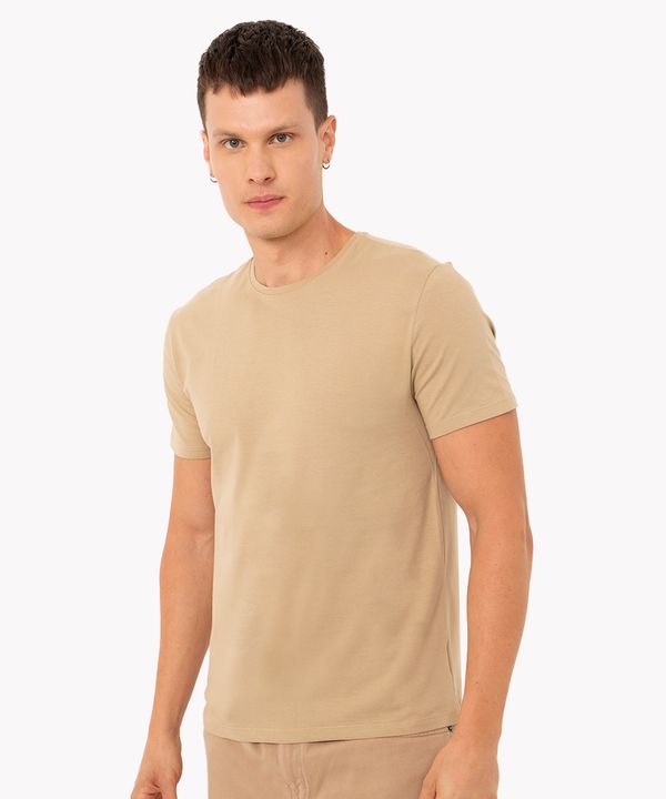 camiseta slim básica manga curta - bege PP