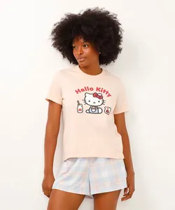 camiseta de pijama manga curta hello kitty rosa P