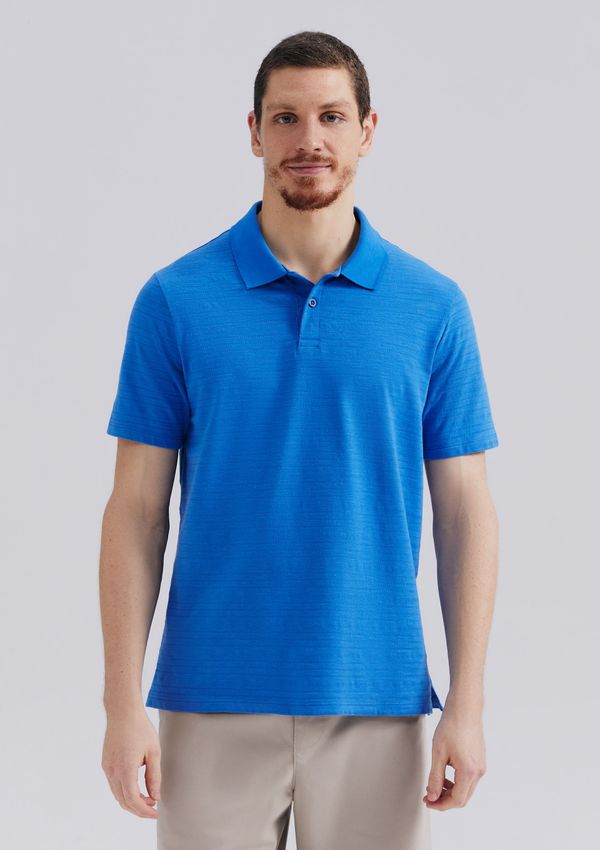 Camisa Polo Masculina Manga Curta Texturizada - Azul XG