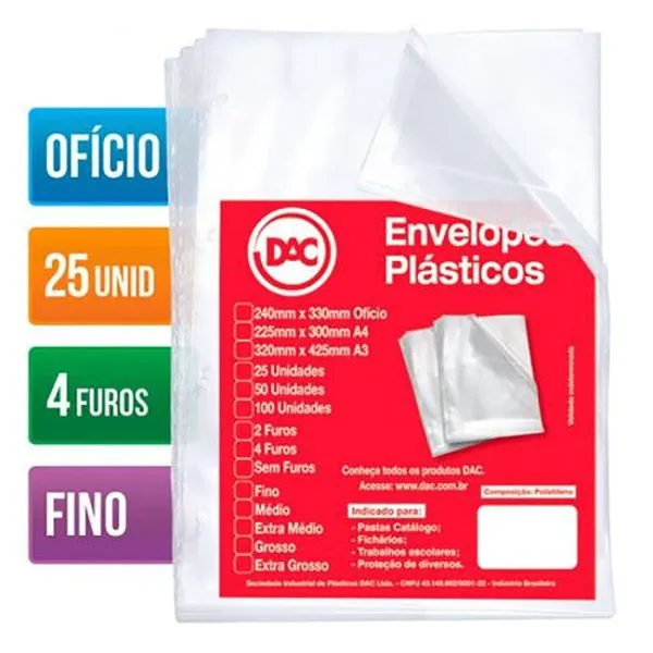 Envelopes Plásticos Fino com 25 Unidades - Dac