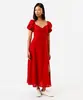 vestido midi feminino com linho decote coração manga bufante vermelho M
