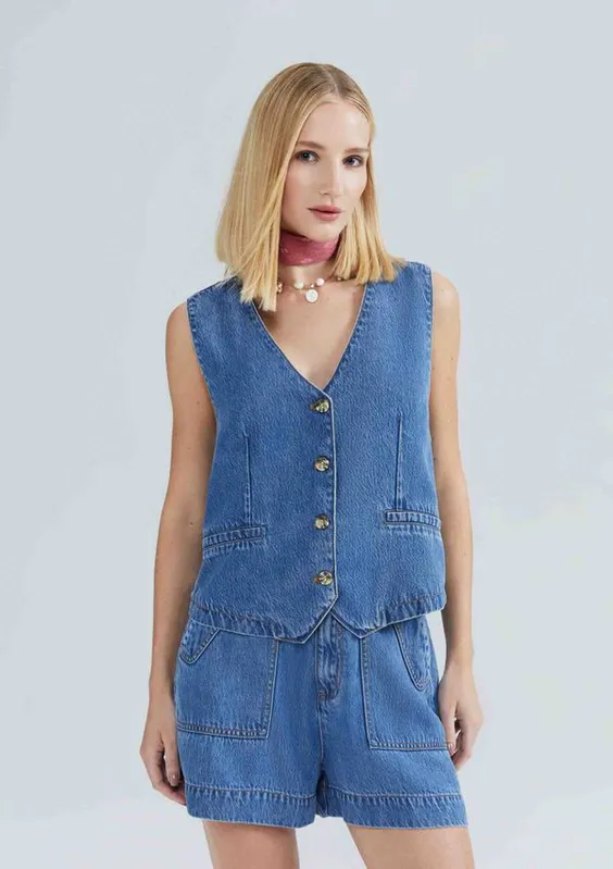 Colete Jeans Feminino - Azul P
