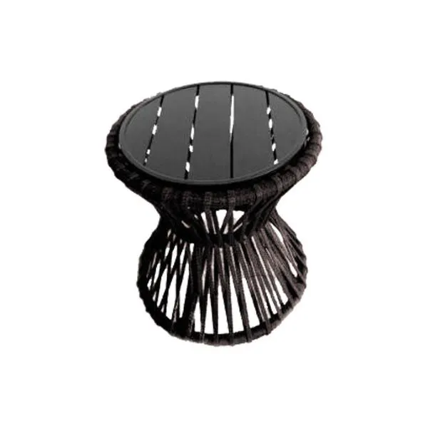 Mesa De Centro Sol Em Corda Náutica E Base Em Alumínio Preta 50cm Marrom - Cor: Marrom