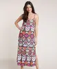 Saída de Praia Feminina Triya Midi Estampada Étnico Alças Finas Branca G