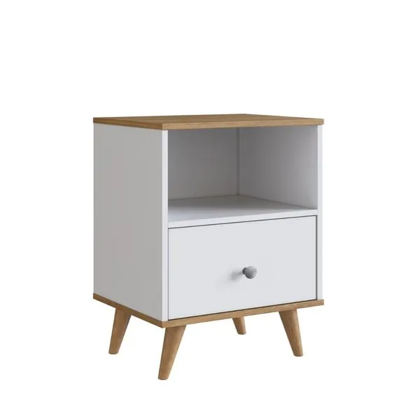 Mesa De Cabeceira Retrô Com 1 Gaveta Branco Mel
