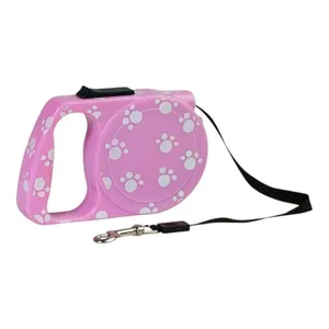 Coleira Guia Retrátil Para Cão Savana Patinhas Rosa 19x16x14cm (MP)