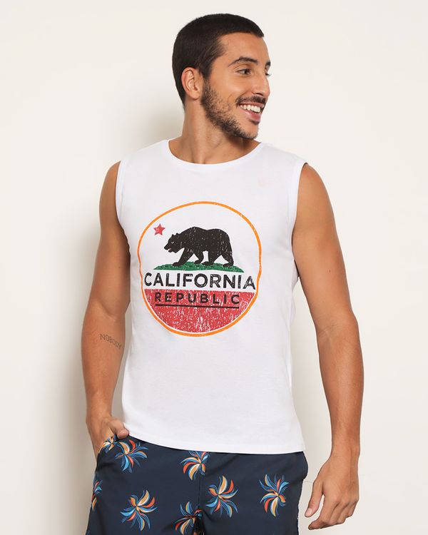 Regata Masculina Surf Estampa California Com Urso Branca M