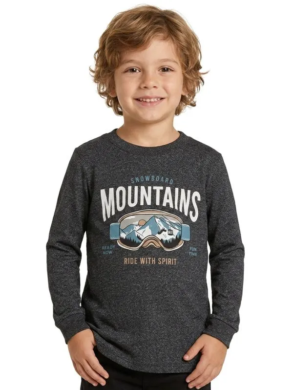 Camiseta Manga Longa Infantil Para Menino - PRETO 6