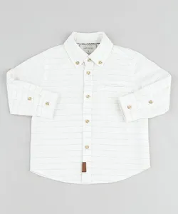 Camisa Infantil Listrada com Bolso Manga Longa Off White 3