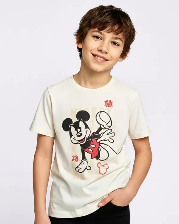 Camiseta Juvenil Algodão Disney Mickey Mouse Bege 12