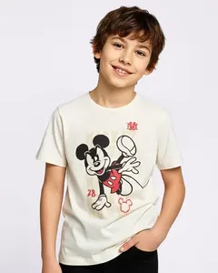 Camiseta Juvenil Algodão Disney Mickey Mouse Bege 14