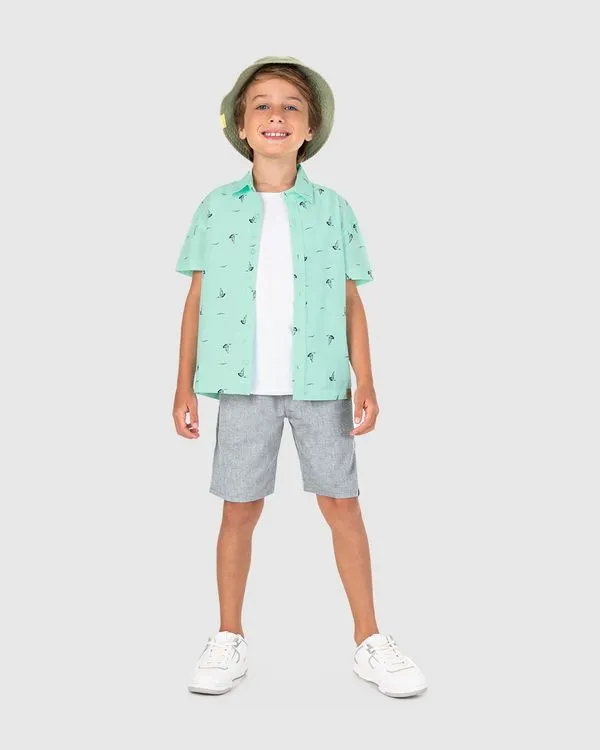 Camisa Infantil Menino Manga Curta Em Algodão Texturizado Malwee Kids Verde - 8
