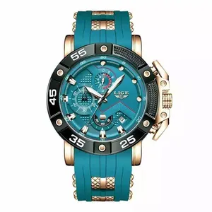 Relógio Lige Esportivo Com Pulseira De Silicone Aço Inoxidável Azul Claro