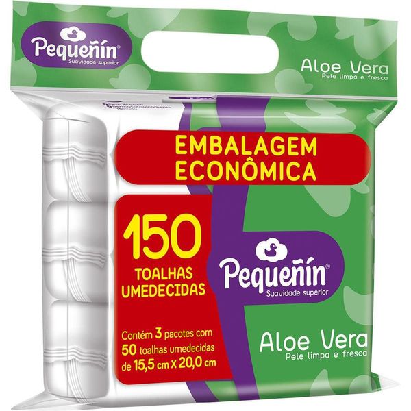 Toalha Umedecida Pequenin Aloe Vera 150 Unidades