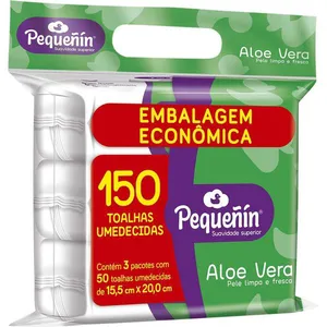 Toalha Umedecida Pequenin Aloe Vera 150 Unidades