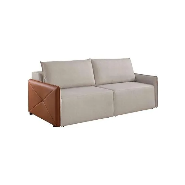 Sofá 3 Lugares Retrátil Urban Linho Bege e Caramelo 220 cm