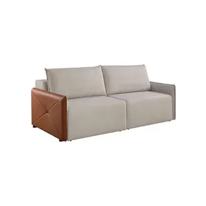 Sofá 3 Lugares Retrátil Urban Linho Bege e Caramelo 220 cm