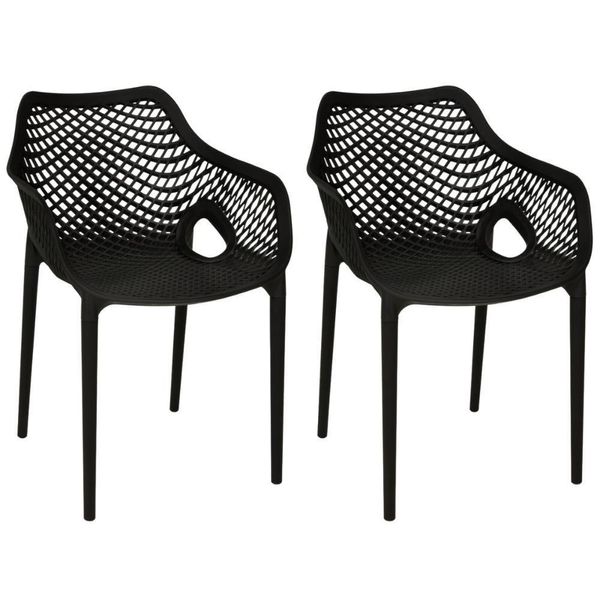 Kit 2 Cadeiras De Jantar Design Suits Com Braços Empilhável Em Polipropileno - Preto